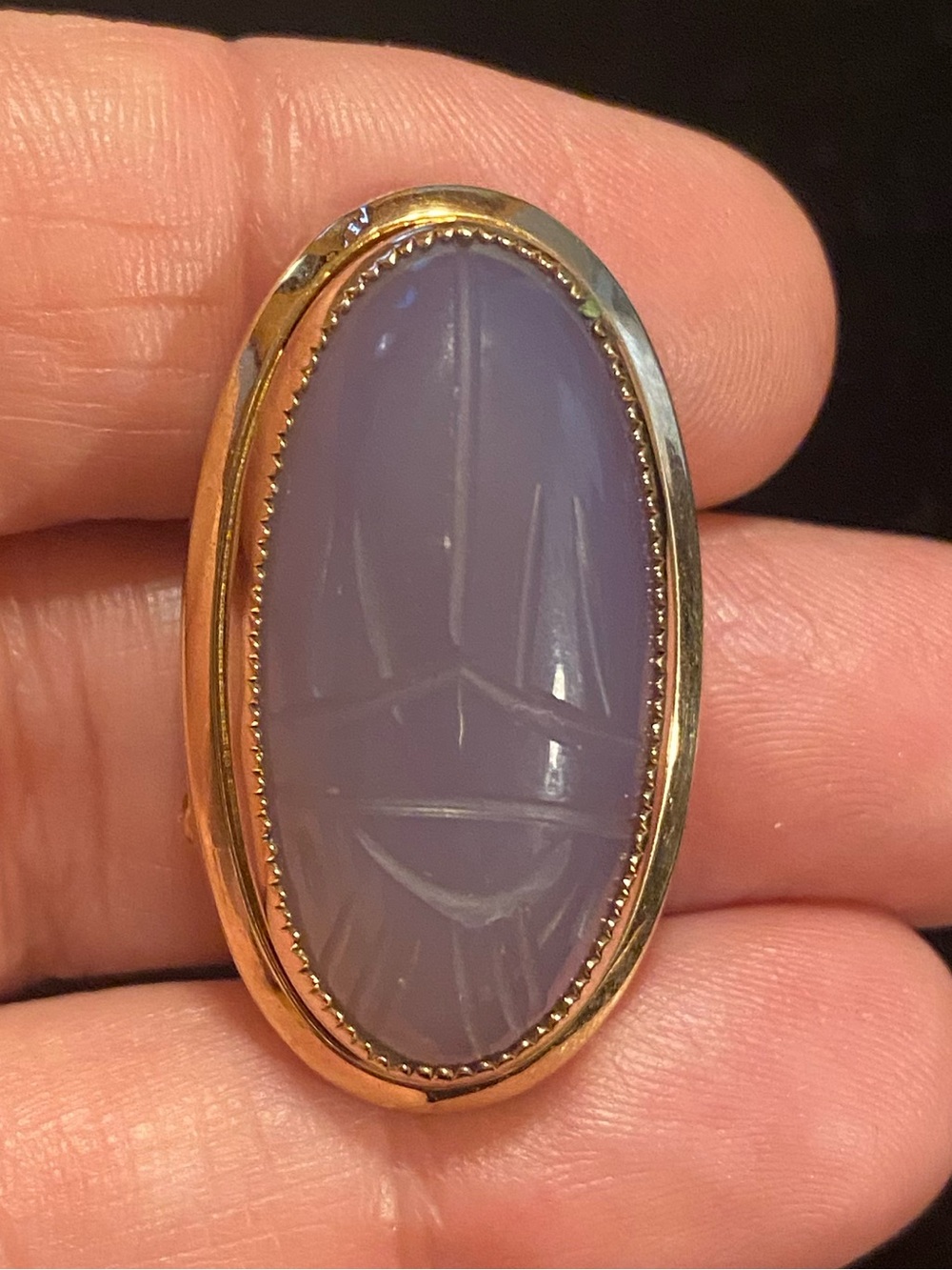 Vintage Catamore 1/ 20 12K Gold Filled Chalcedony Scarab Brooch Pin Egyptian